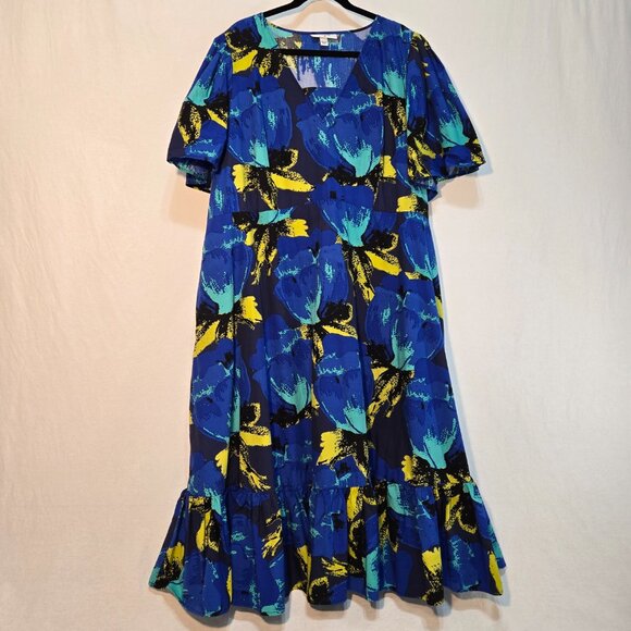 CHRISTOPHER JOHN ROGERS Blue Printed Puff Tired Dress Size 24W/26W New NO Tags! - Picture 3 of 16